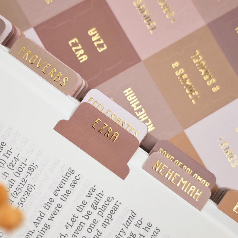Uzriyl Laminated Bible Tabs, Bible Study Supplies, Large Print Bible Book Tabs for Women and Men, (Gold Foil Embossed Lettering) Bible Labels Index Tabs, Bible Accessories for Easy Navigation (Amber Brown) - Image 5
